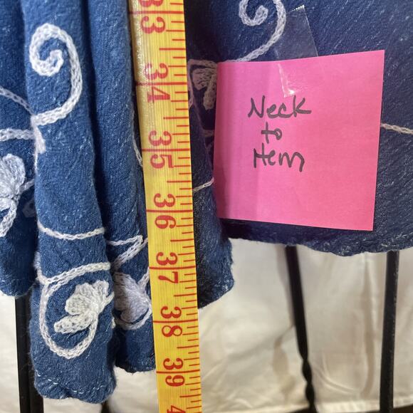 Boho Denim Full Hippie Chic Summer Beach White Embroidered Paisley Floral M/L - Picture 8 of 11